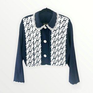 VTG Tina Hagen Classy Embroidered Jacket Large Pearly Buttons